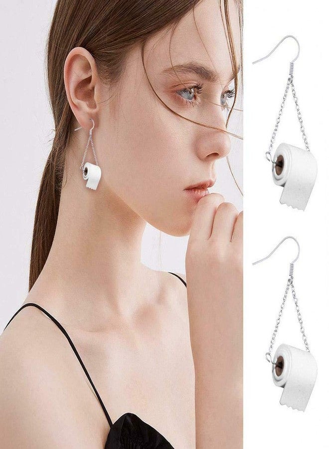 Meimimix Funny Roll Toilet Paper Silver Earrings Drop Dangle Ear Hook for Women Jewelry Creative Statement - Image 3